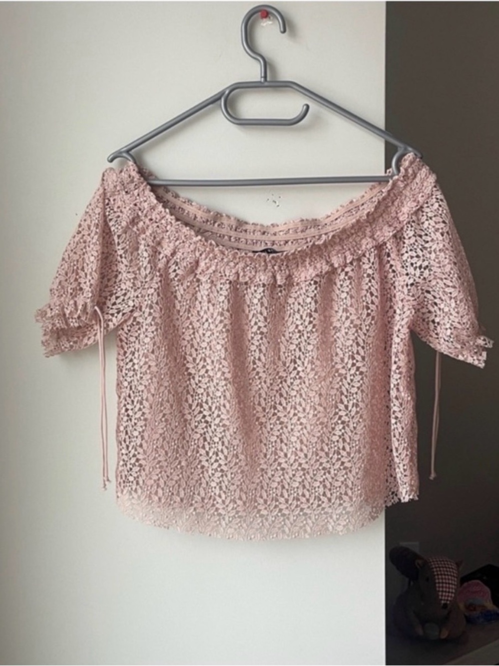Zara Blush Pink Crochet Off-Shoulder Top XS